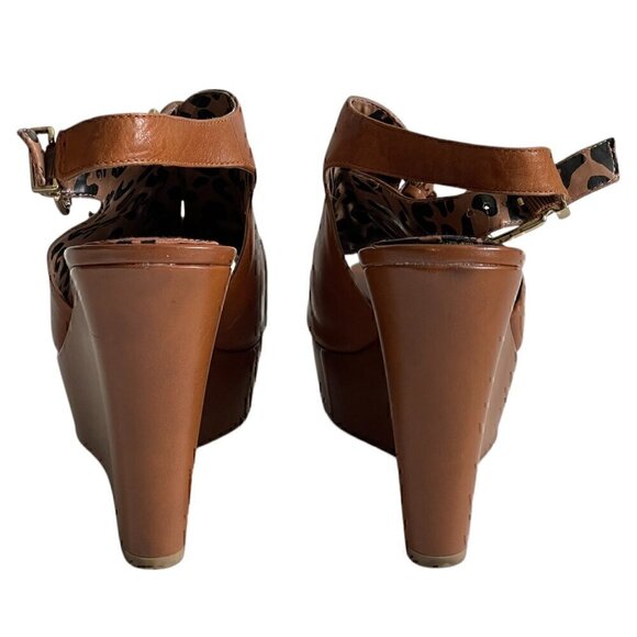 Jessica Simpson Brown Leather Buckle Wedge Platform Sandals Size 7.5 - Picture 4 of 10